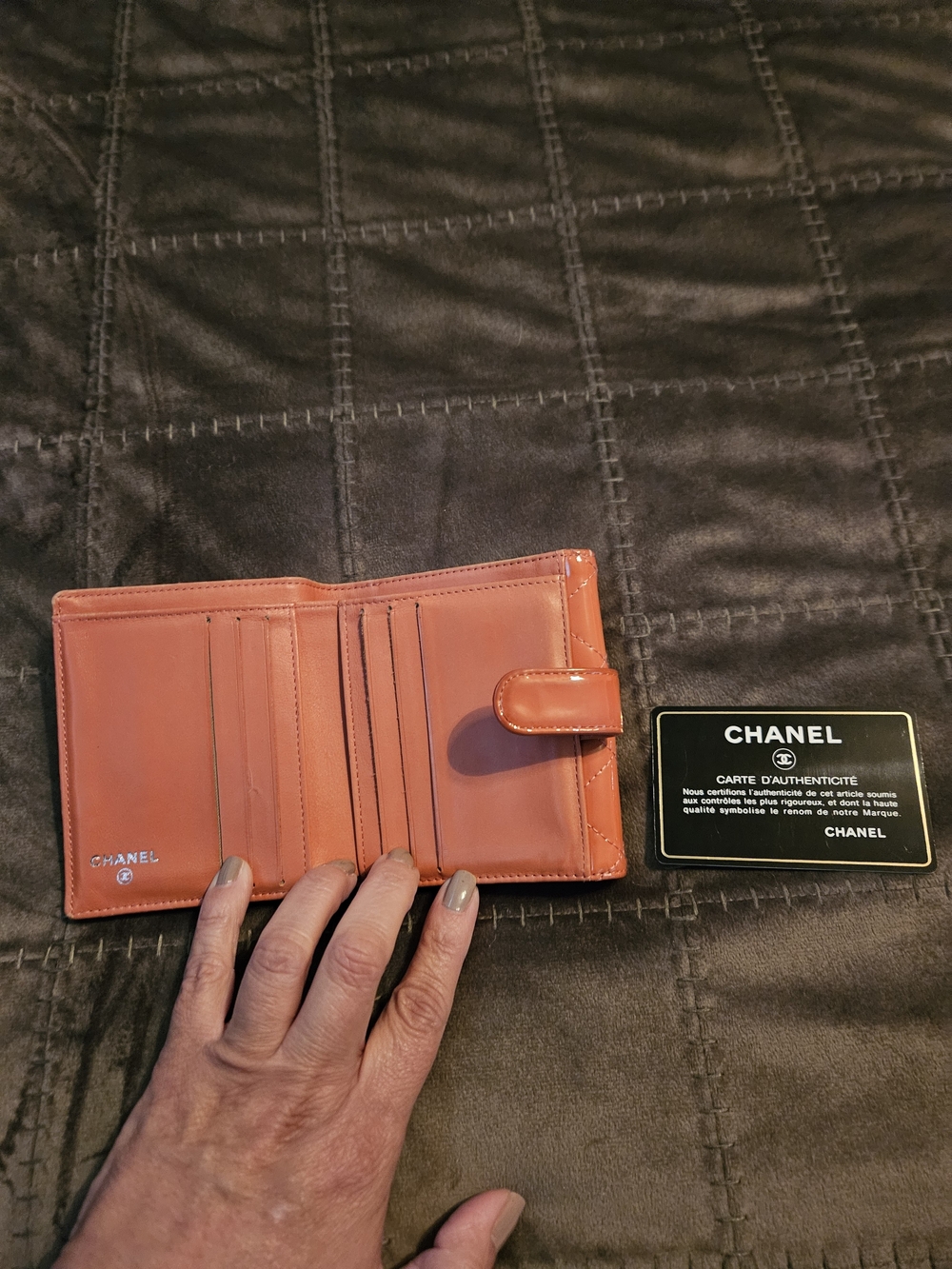Chanel Quilted Patent Leather Wallet in Burnt Orange - Picture 5 of 6